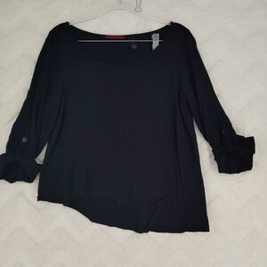Red by BKE Shirt Women's Small Black Rolled Tab  Asymmetrical Hem Blouse Top Pop